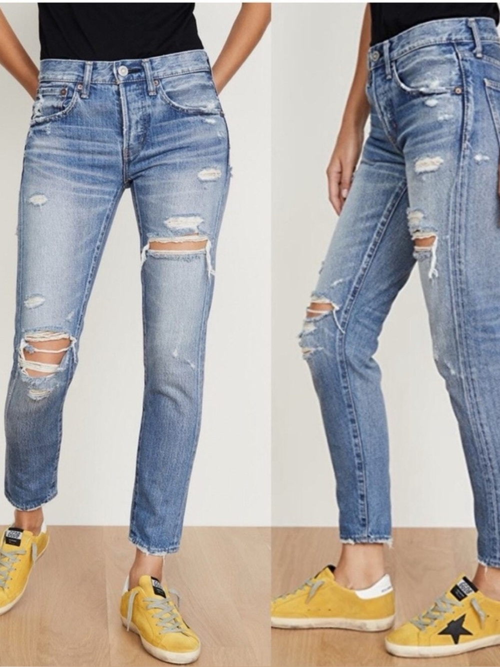 Moussy Vintage Bowie Distressed Straight Leg Jeans Size 25 NEW